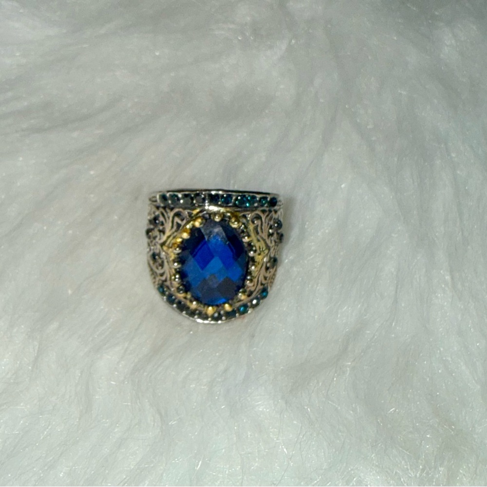 Blue Gemstone Statement Ring Size 7 - image 7